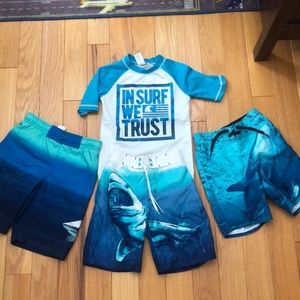 Boys bathing suit lot with rash guard
